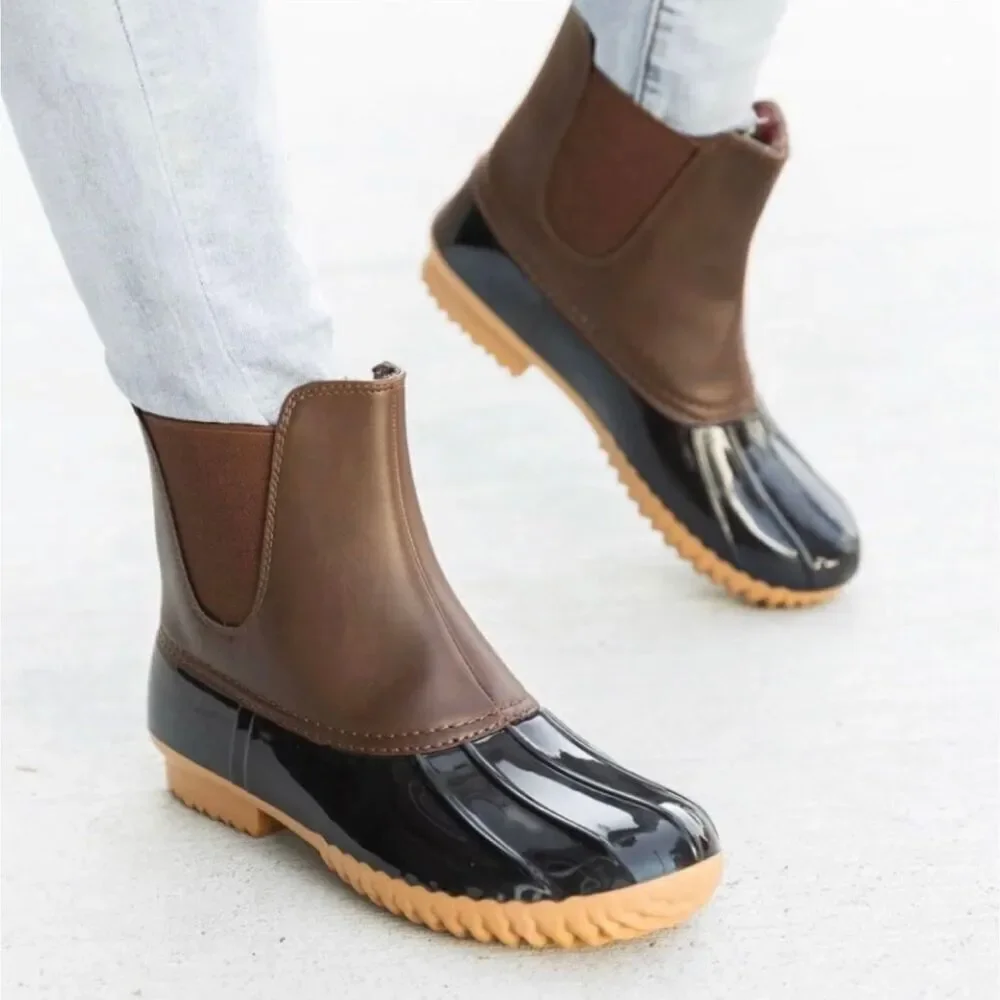 Waterproof Brown Rain Boots Women Trendy Brand New Slip On Shoes